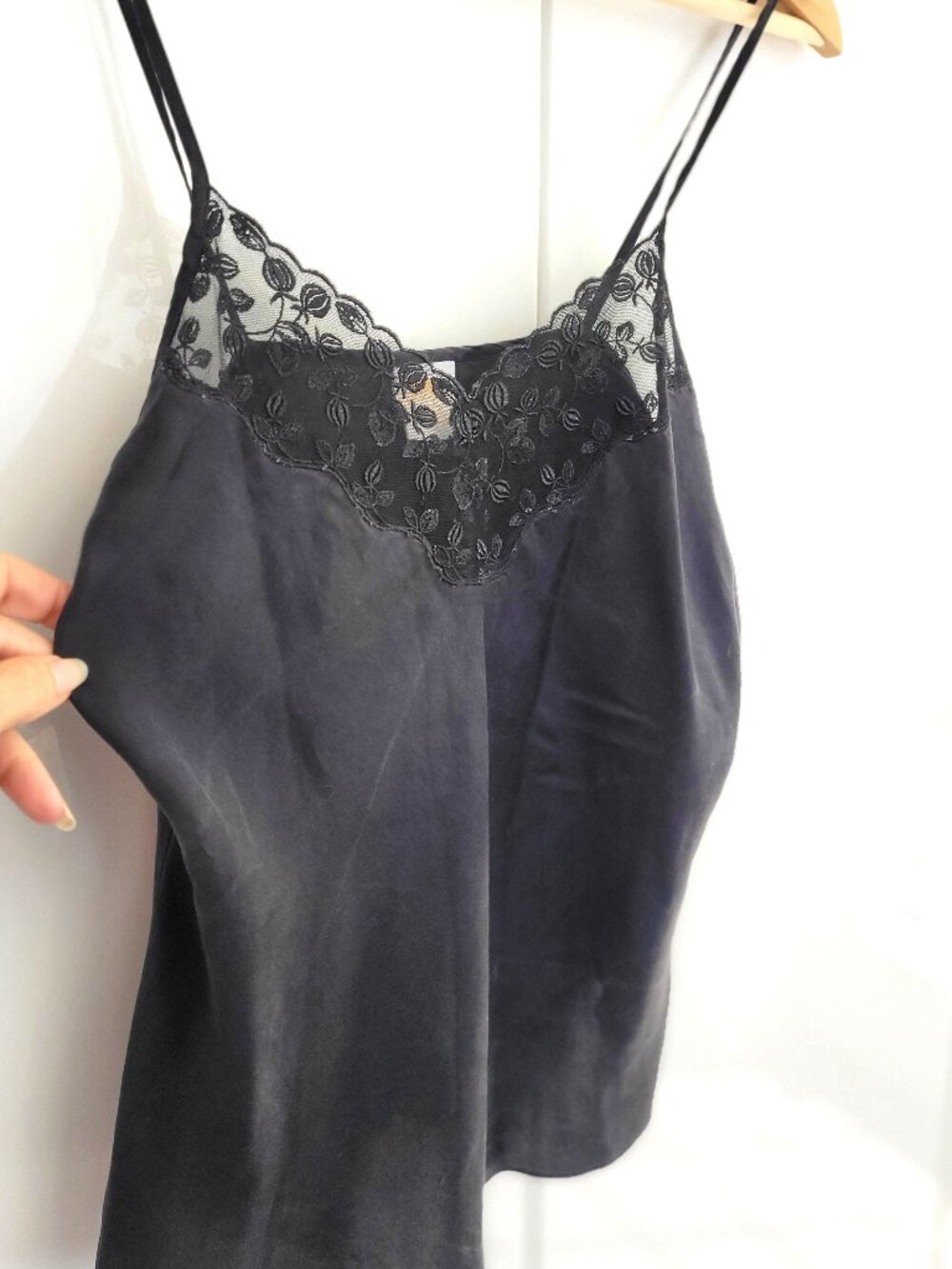 Desiree Black Lace 100% Silk Top Size S